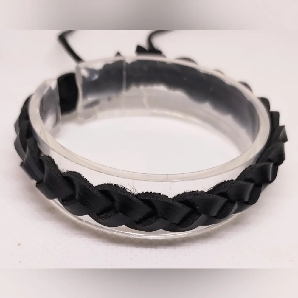 Men's Bracelet‎ Leather Braided Black New f77